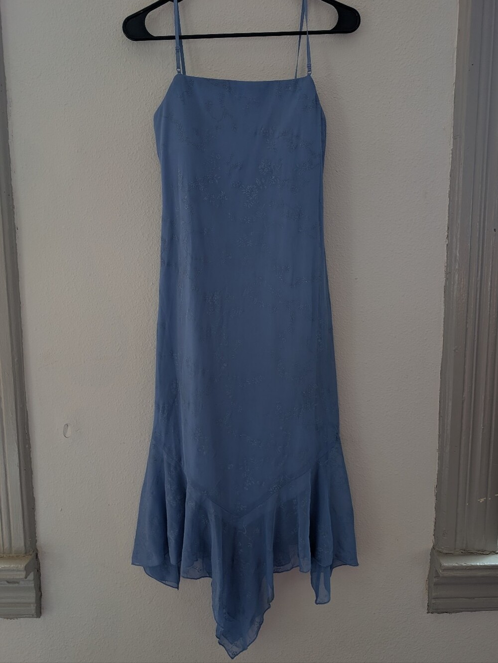 City Triangles Dusty Blue Slip Midi Dress with Handkerchief Hem
